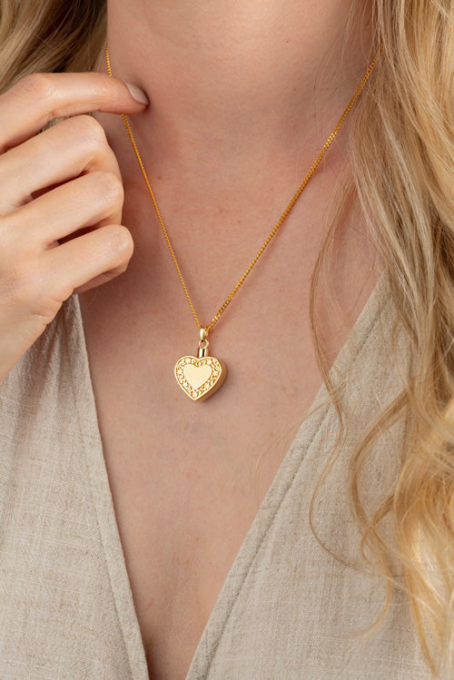 Floral Edged Heart Cremation Pendant (Sterling Silver)