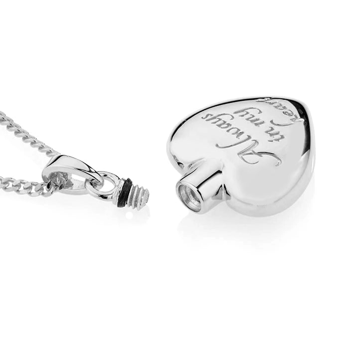 Always In My Heart Stainless Steel Heart Locket Cremation Urn Necklace - With Filling Tool