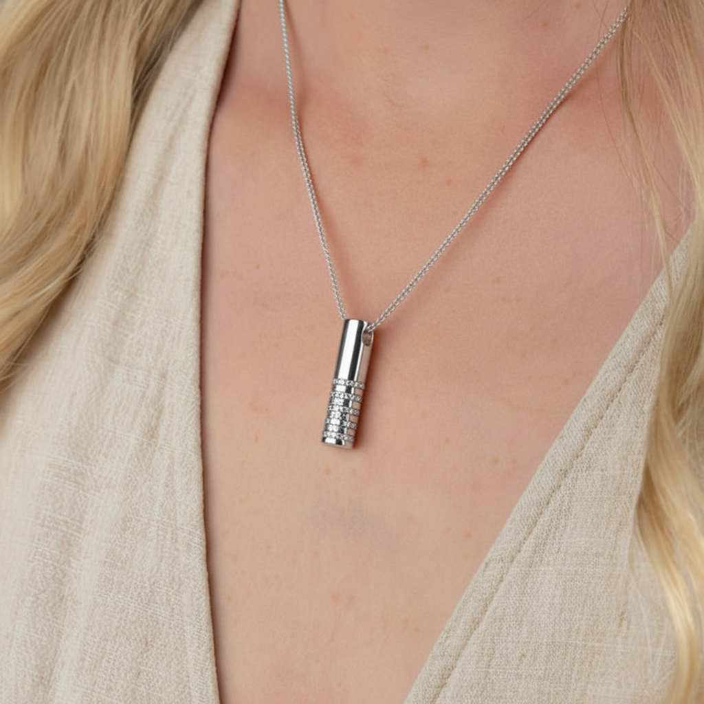 CZ Cylinder Cremation Jewellery (Sterling Silver)