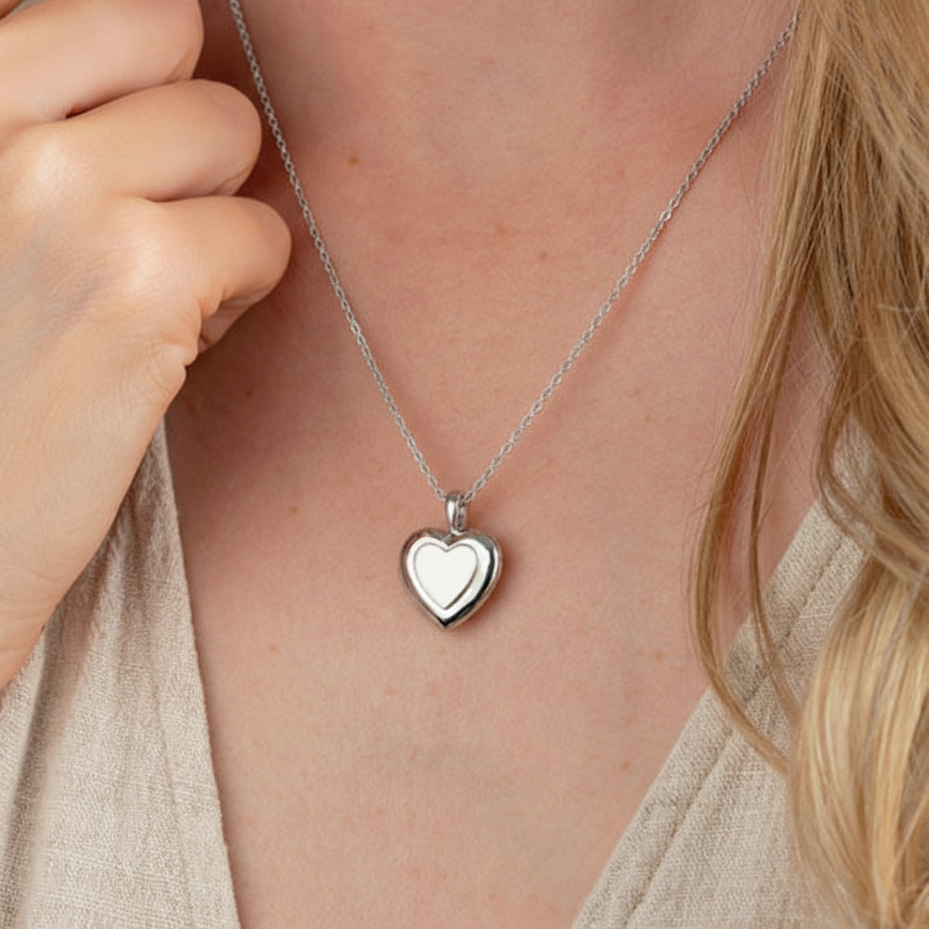 Double Heart Cremation Pendant (9ct White Gold)