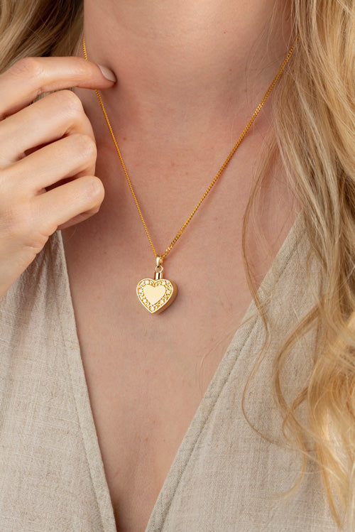 Floral Edged Heart Cremation Pendant (9ct Gold)
