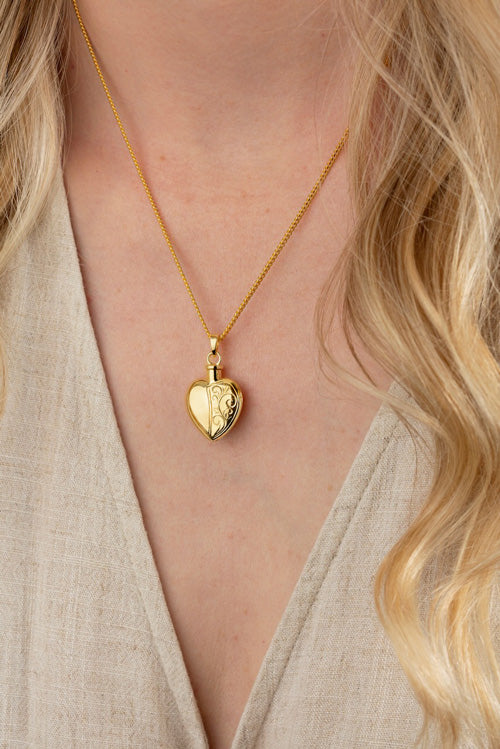 Half Etched Heart Memorial Jewellery (Gold Vermeil)