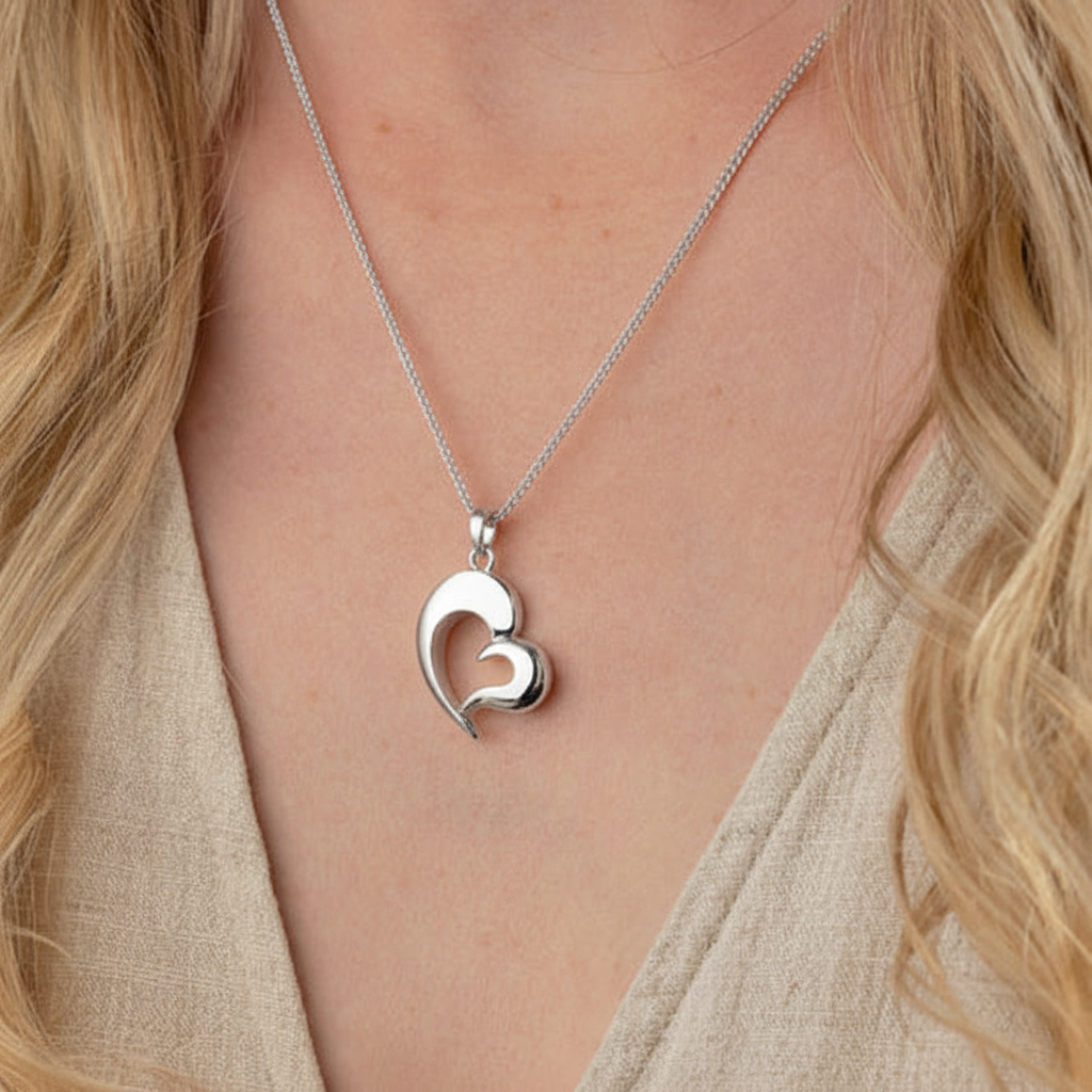 Hearts Together Necklace for Ashes (Sterling Silver)
