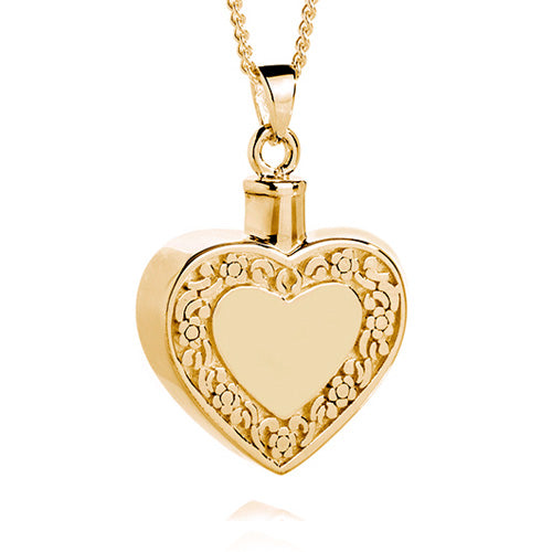 Gold Floral Edged Heart Cremation Pendant