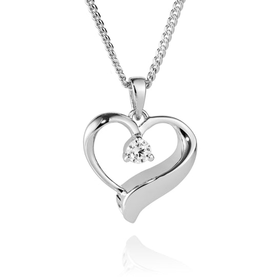 Solitaire CZ Heart Memorial Pendant (Sterling Silver)