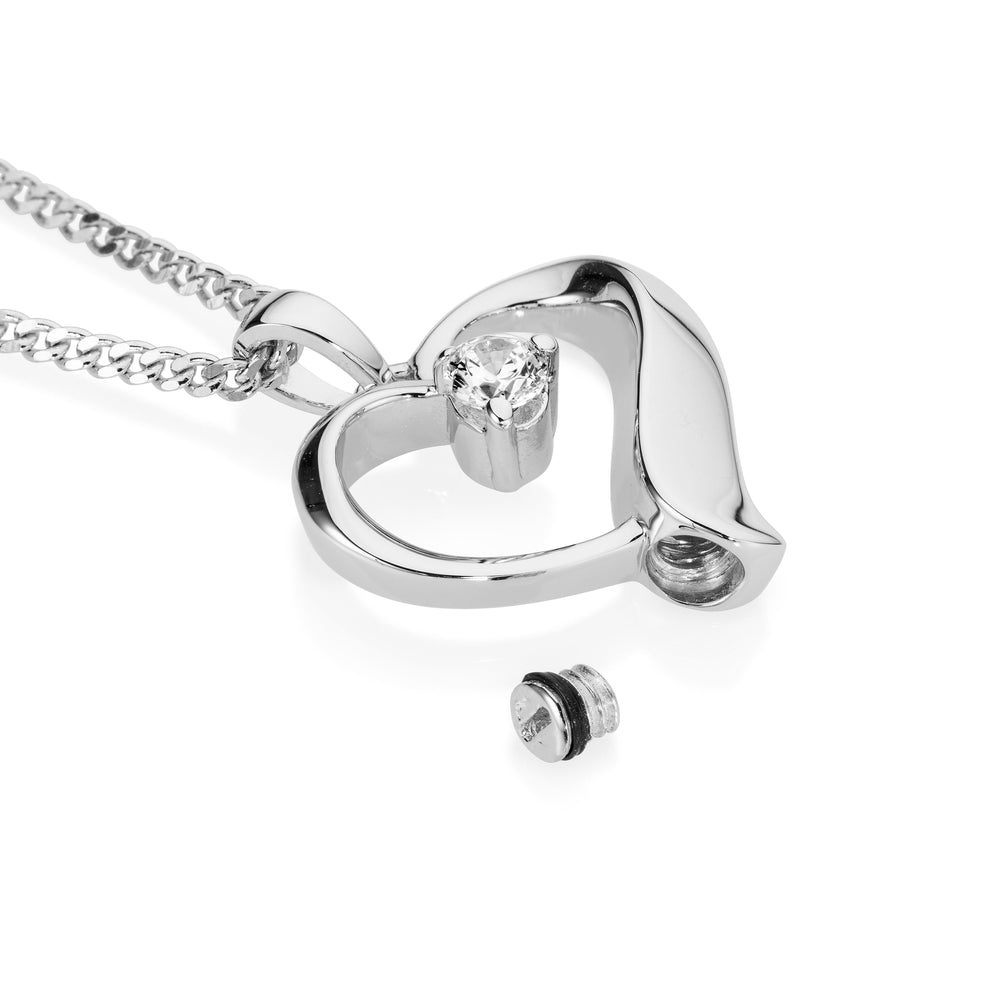 Solitaire CZ Heart Memorial Pendant (Sterling Silver)