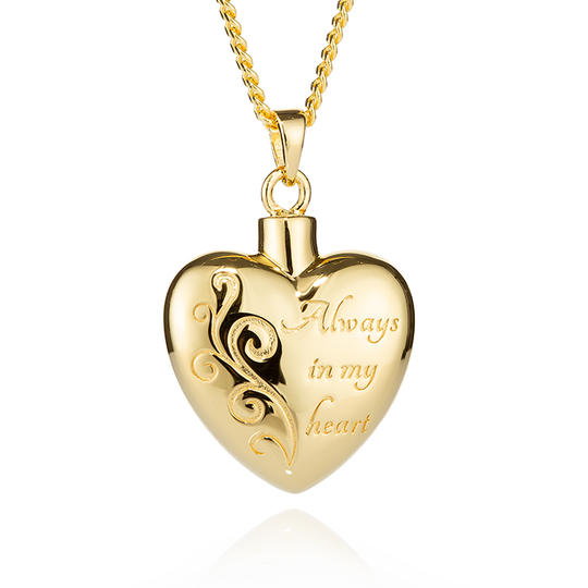 Always in My Heart (with scroll pattern) Ashes Pendant (Gold Vermeil)