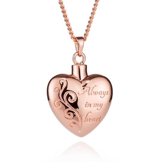 Always in My Heart (with scroll pattern) Ashes Pendant (Rose Gold Vermeil)