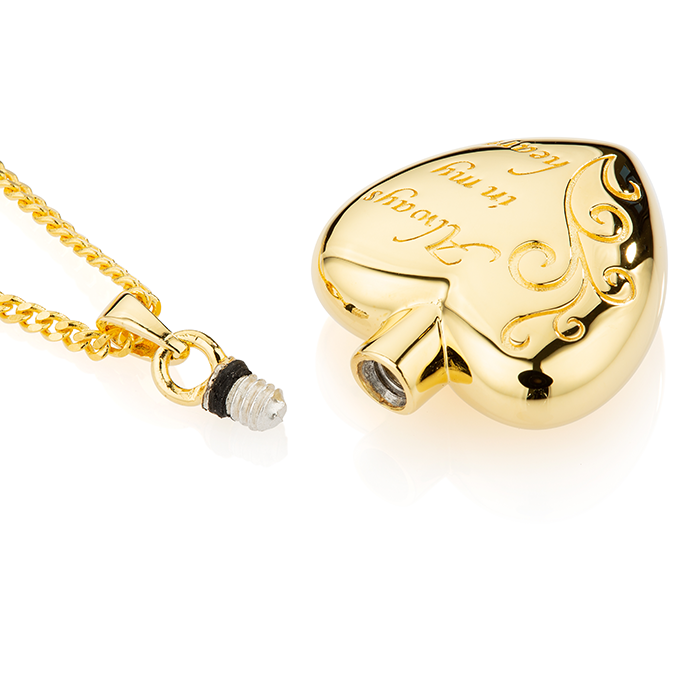 Always in My Heart (with scroll pattern) Ashes Pendant (Gold Vermeil)