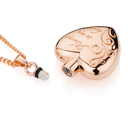 Always in My Heart (with scroll pattern) Ashes Pendant (Rose Gold Vermeil)