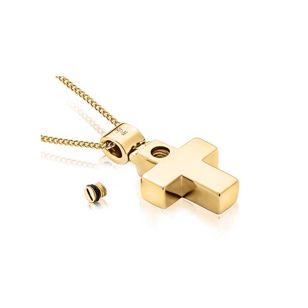 Paw Cross Cremation Pendant Gold Vermeil open