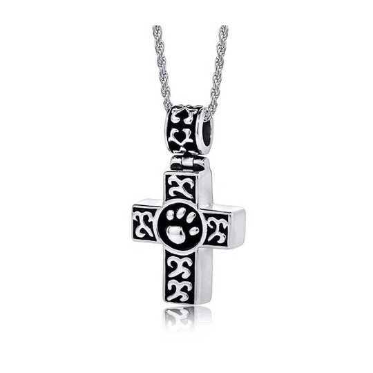 Paw Cross Cremation Pendant (Antiqued Sterling Silver)