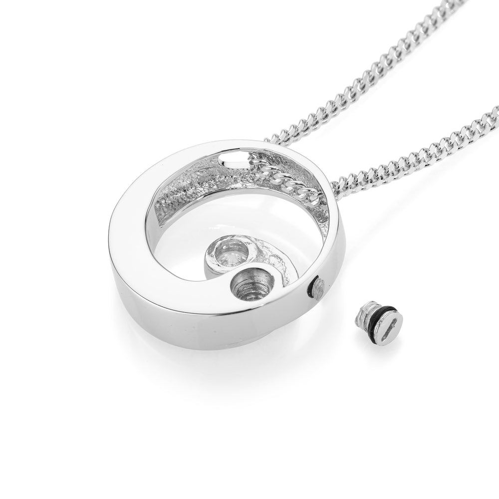 Silver pendant necklace on a white background