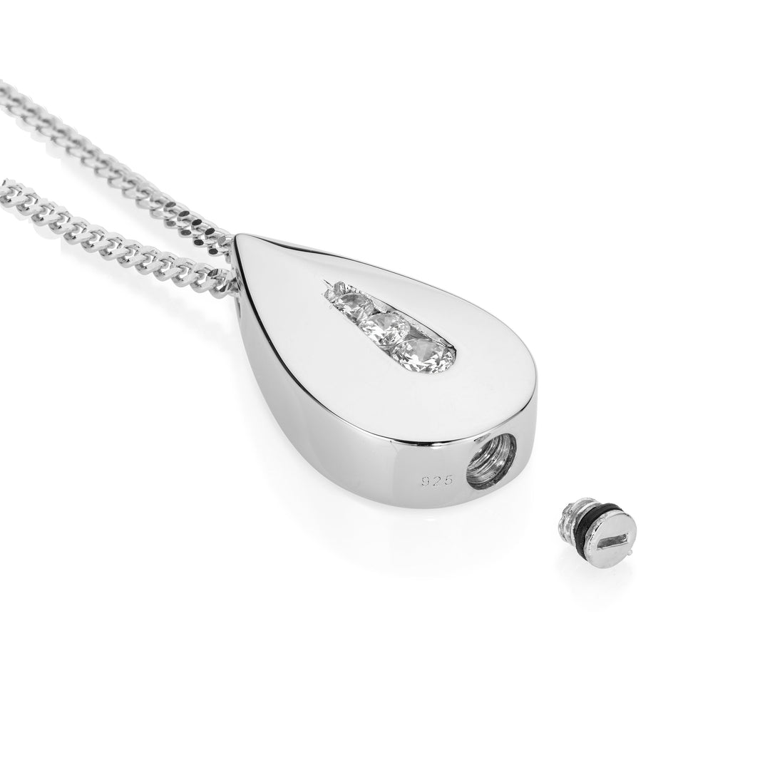 Three CZ Teardrop Cremation Ashes Jewellery (Sterling Silver)