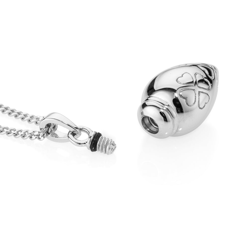 Silver pendant with chain on a white background