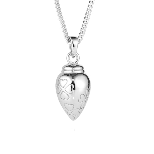Clover Heart Urn Keepsake Pendant (Sterling Silver)