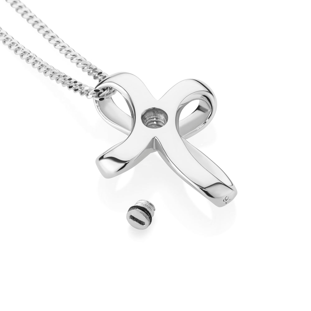 Silver necklace with a unique pendant on a white background