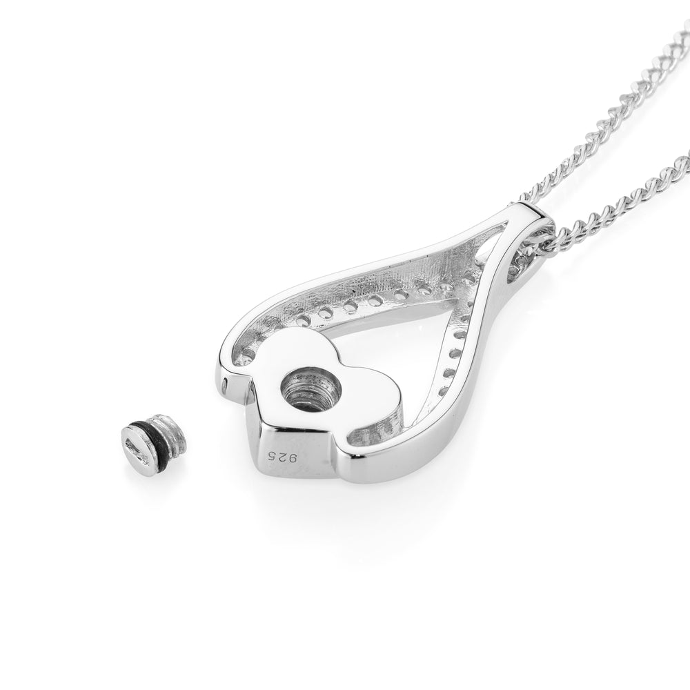 Silver pendant necklace on a white background