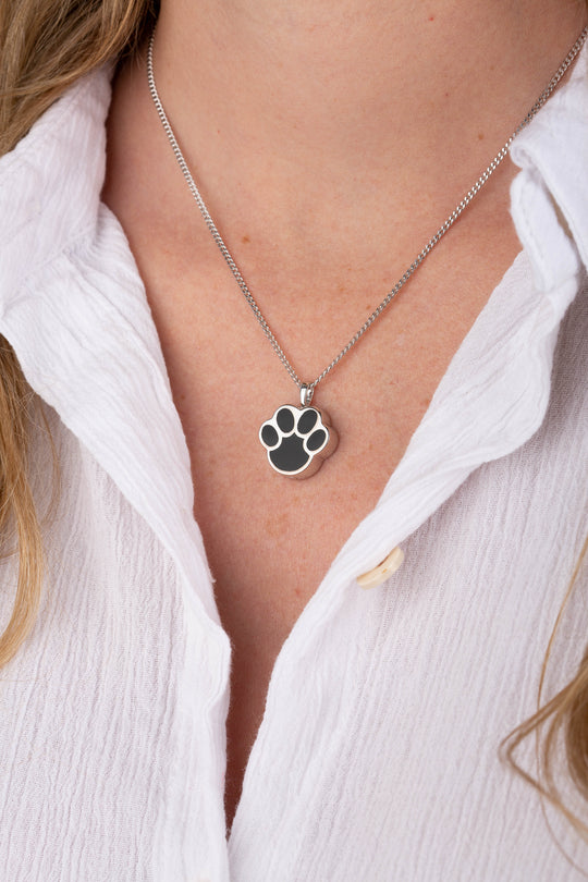 Paw Print Black Enamel (Sterling Silver)