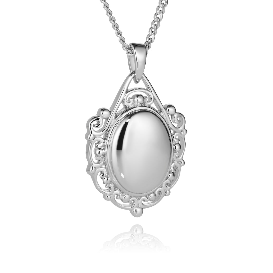 Silver pendant necklace on a white background