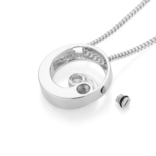 Silver pendant necklace on a white background