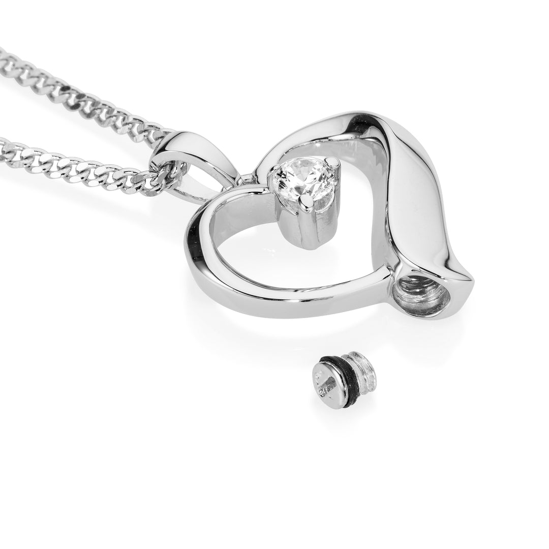 Solitaire CZ Heart Memorial Pendant (Sterling Silver)