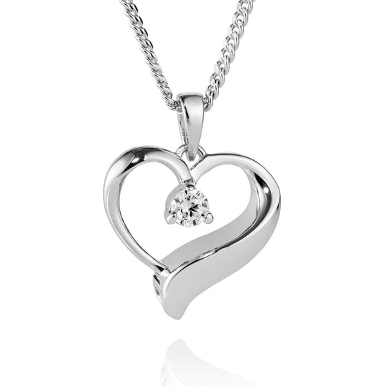 Solitaire CZ Heart Memorial Pendant (Sterling Silver)