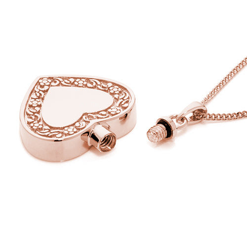 Floral Edged Heart Cremation Pendant Rose Gold open