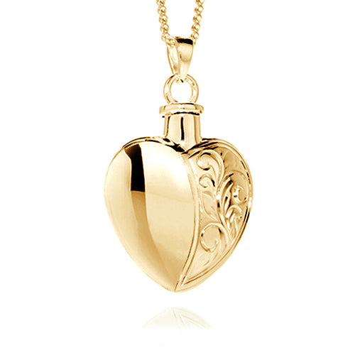 Half Etched Heart Memorial Jewellery Gold Vermeil