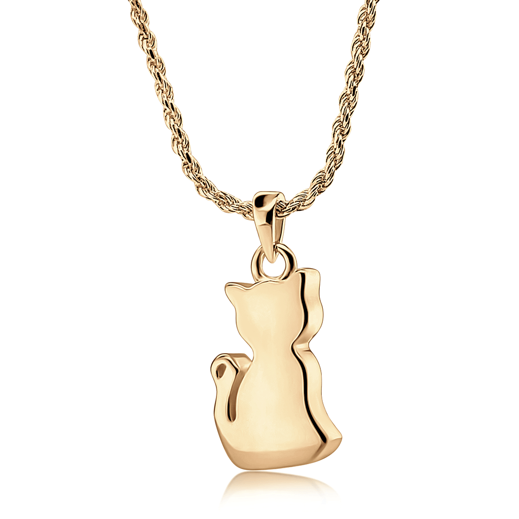 Photo showing our Lap Cat design in gold vermeil on a matching gold vermeil chain (optional)