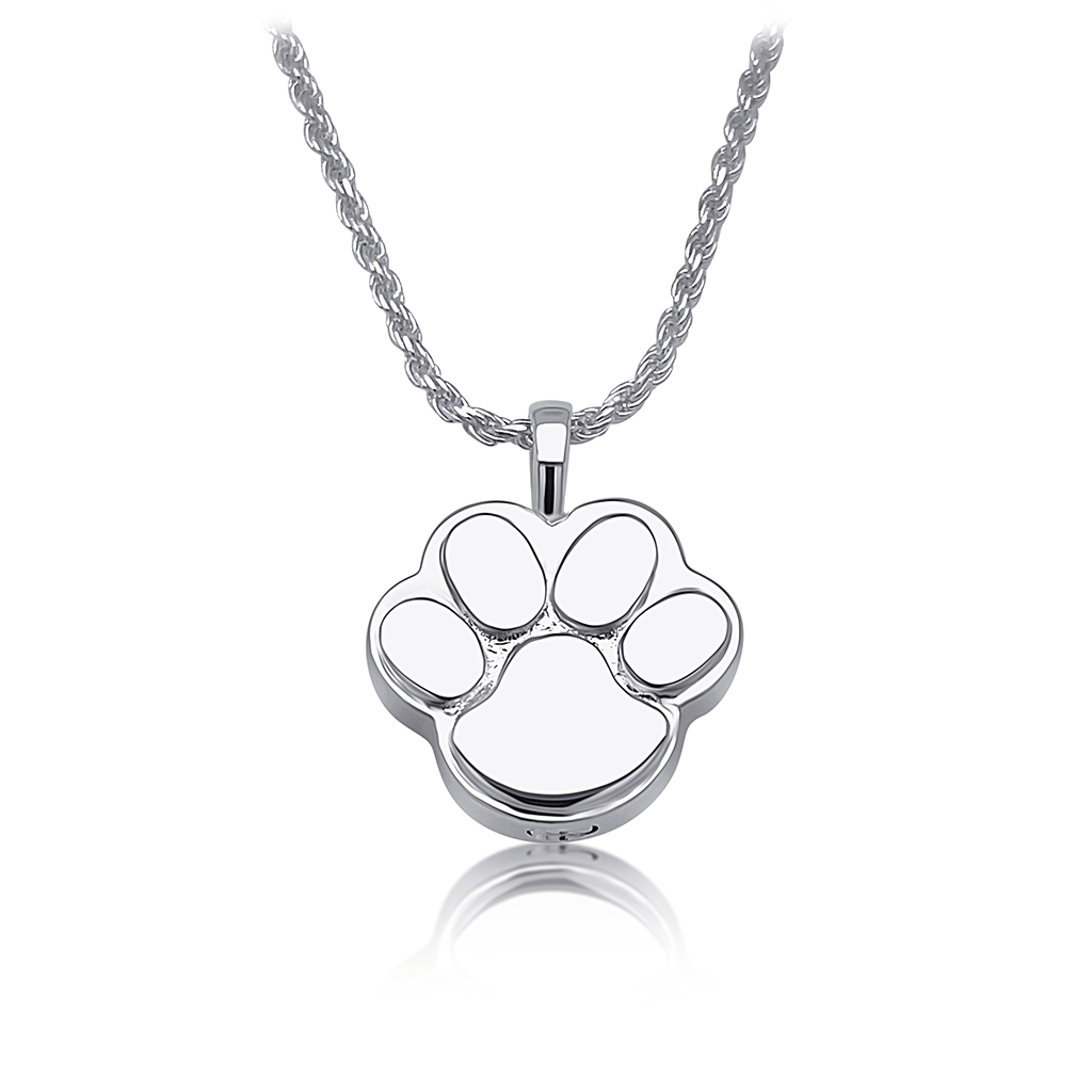 photo of silver paw pendant to hold ashes