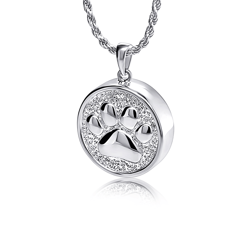 photo of sterling silver round pendant for pets ashes